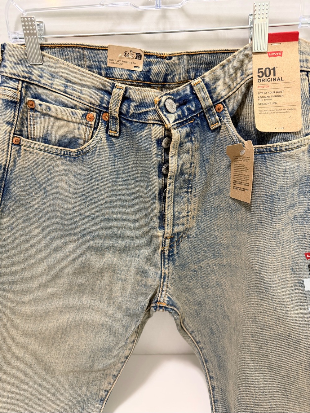 Levi’s 501 Original Men’s Jeans 32x30 Light Wash Stretch Straight Leg NWT - Picture 12 of 15